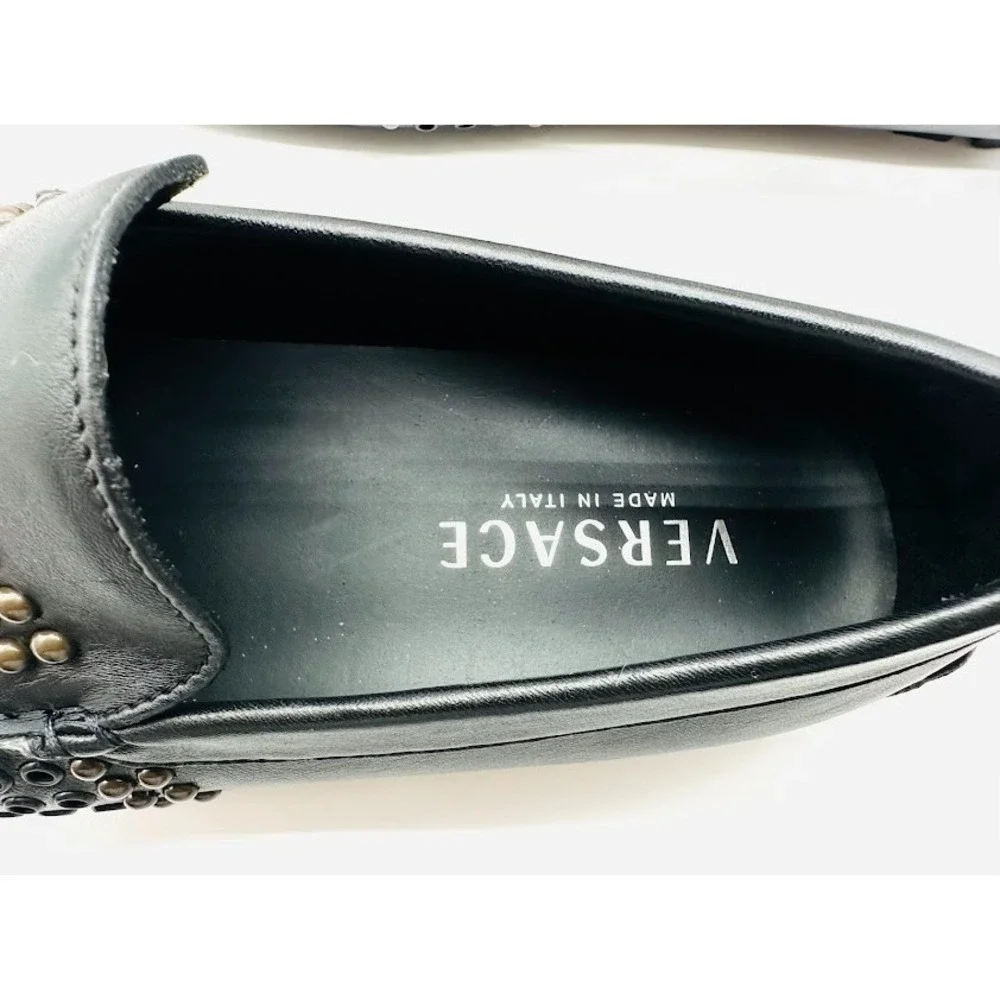 Versace Medusa Studded Loafers Black Leather US 7.5EU 39.5 Designer Luxury Italy